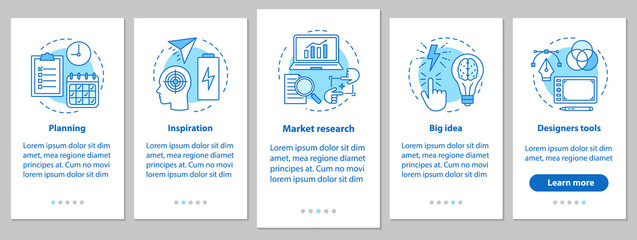 Graphic design development onboarding mobile app page screen wit