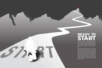 Aufkleber - Silhouette of businessman ready to run from start line to top of mountain. Concept of people ready to start career and business