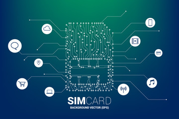 Poster - Vector Polygon dot connect line shaped sim card icon circuit board style with functional icon. Concept for mobile sim card technology  and network.