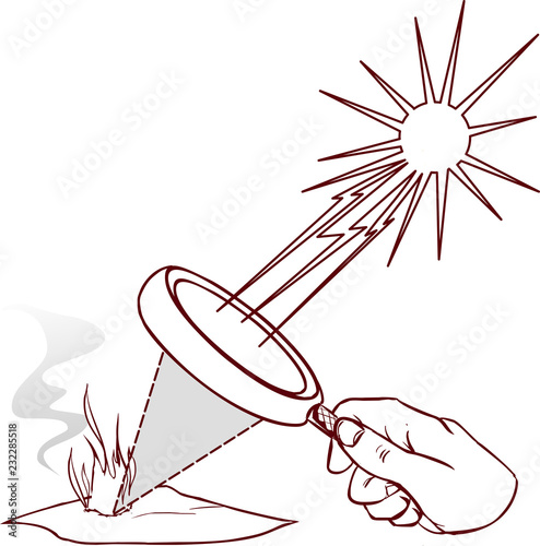 Fotografia, Obraz Magnifying lens used to concentrate some solar rays on a piece of paper