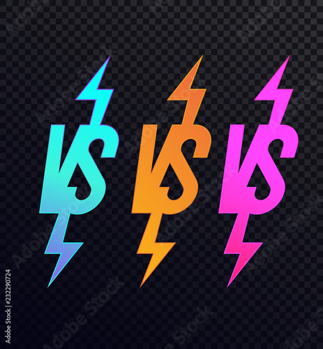 Vector Versus Sign Set Modern Neon Style Isolated On Transparent