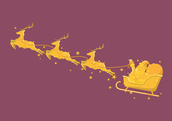 Wall Mural - Golden Santa Claus with Reindeer Sleigh