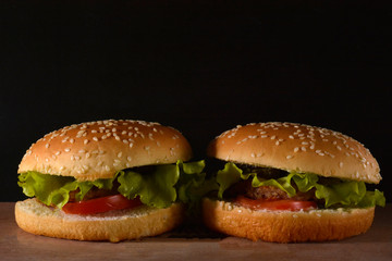 hamburger on black background