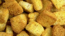Herbed Chunky Bread Croutons Spinning Video Close Up