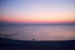 Pink sunset on beach of Baltic Sea