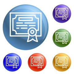 Poster - Finance diploma icons set vector 6 color isolated on white background