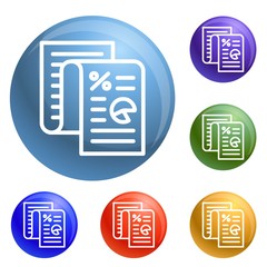 Poster - Finance paper icons set vector 6 color isolated on white background