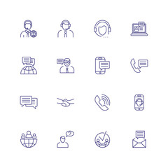 Poster - Calling and communication icons. Set of line icons on white background. Mobile phone, mail, operator. Can be used for topics like communication, call center