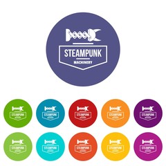 Poster - Steampunk machinery icons color set vector for any web design on white background