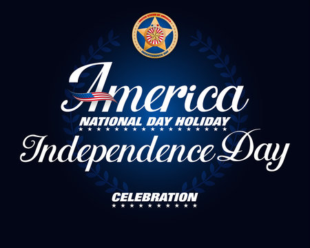 Holiday design, background with handwriting texts and national flag colors for Fourth of July, American Independence day, celebration; Vector illustration
