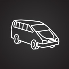 Poster - Family car thin line on black background icon
