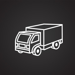 Poster - Cargo truck thin line on black background icon