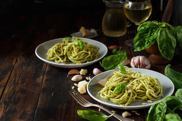 Wall Mural - Spaghetti pasta with pesto sauce