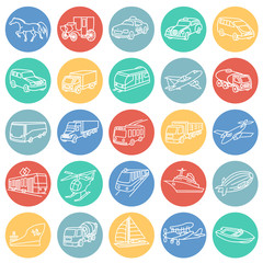 Poster - Transportation and vehicles thin line on color circles background icons