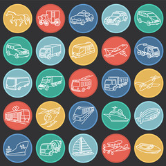 Poster - Transportation and vehicles thin line on color circles black background icons