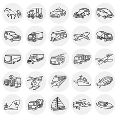Poster - Transportation and vehicles thin line on circles background icons