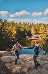 Wall Mural - Couple of tourists on nature