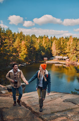 Couple of tourists on nature