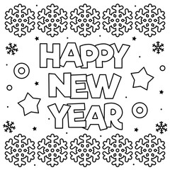 Happy New Year. Coloring page. Vector illustration.