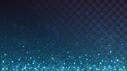 Blue glowing dust from below, sparks on a transparent background, lights