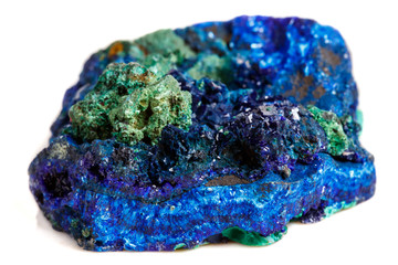 Wall Mural - Macro mineral stone malachite with azurite on white background