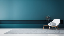 Chair & Blue Wall Modern Living Room / 3D Render Interior