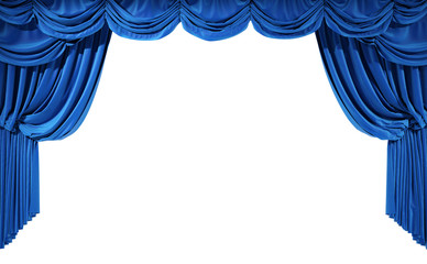 Wall Mural - blue velvet curtains isolated on white background.