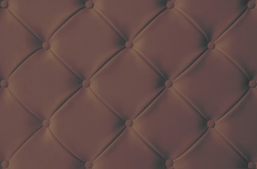 Dark brown chocolate upholstery sofa texture background concept for clean vintage leather furniture pattern wallpaper, closeup interior elegant armchair mattress surface detail, real tuft material.