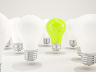 Wall Mural - Green light bulb with white bulbs