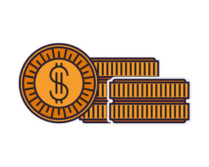 Sticker - coins with dollar symbol isolated icon