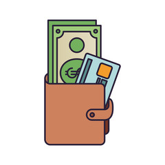 Sticker - wallet with money and credit card isolated icon