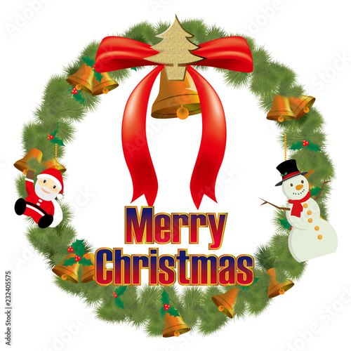 スノーマンとサンタクロースとクリスマスのリースイラスト Christmas Lease Illustration Stock Vector Adobe Stock