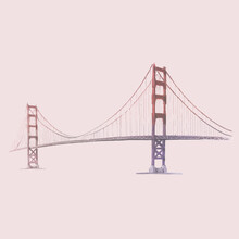 The Golden Gate Bridge Watercolor Illustration