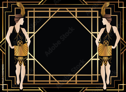 Plakaty do domu - mieszkania geometric-gatsby-art-deco-background-with-woman