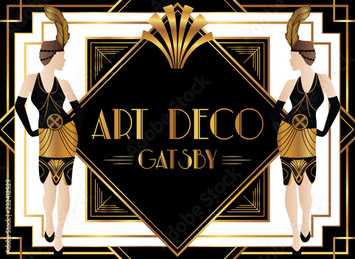 Plakaty do domu - mieszkania geometric-gatsby-art-deco-design-with-fashionable-woman