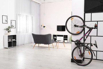 Sticker - Light living room interior with modern bicycle