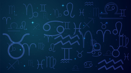 Wall Mural - signs of the zodiac in night sky, astrology, esotericism, prediction of the future.