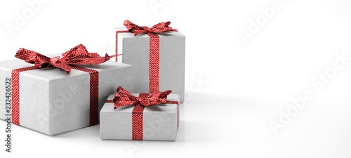 Fotografía gift box with ribbon and red bow isolated on white