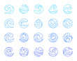 Water wave simple color line icons vector set