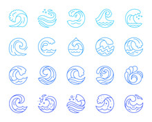 Water Wave Simple Color Line Icons Vector Set