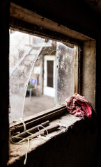Wall Mural - Old window in dark barn as background