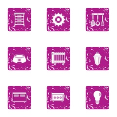 Poster - Designer kitchen icons set. Grunge set of 9 designer kitchen vector icons for web isolated on white background