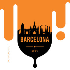 Wall Mural - Barcelona Modern Web Banner Design with Vector Linear Skyline