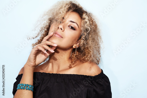 Portrait Of Blissful Sexy Hot Black Woman With Blond African
