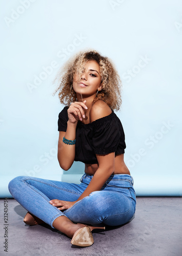 Portrait Of Blissful Sexy Hot Black Woman With Blond African