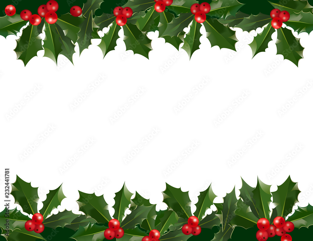 Merry Christmas and Happy New Year garland pattern border with holly ...