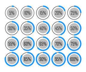 Poster - icons template pie graph circle percentage blue chart 5 10 15 20 25 30 35 40 45 50 55 60 65 70 75 80