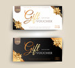 Vector set of luxury gift vouchers with ribbons and gift box. Elegant template for a festive gift card, coupon and certificate. Discount Coupon Template Vector Illustration EPS10