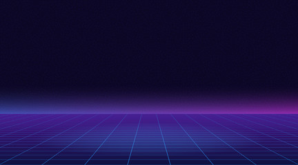 Future retro line background of the 80s. Vector futuristic synth retro wave illustration in 1980s posters style