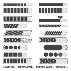 Fototapete - Loading process icons set. Download and upload indicator sign, waiting symbols. Vector illustration